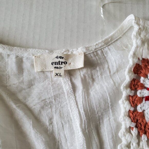 Entro Anthropologie White Medium Colorful Crochet Flowers Floral Cardigan XL - Picture 13 of 15